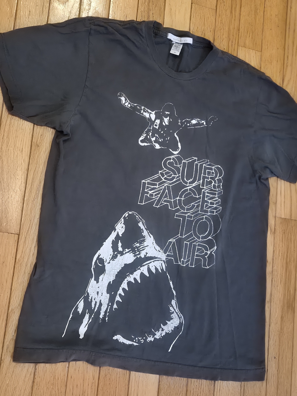 ​Surface To Air Graphic T-Shirt Charcoal Grey Shark Skydiver Medium